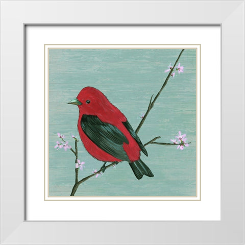 Bird and Blossoms III White Modern Wood Framed Art Print with Double Matting by Wang, Melissa