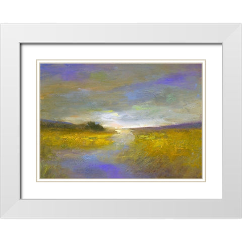 Mustard Fields at Dusk White Modern Wood Framed Art Print with Double Matting by Finch, Sheila