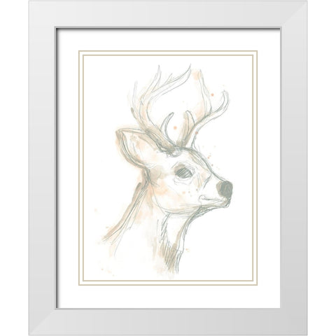 Deer Cameo IV White Modern Wood Framed Art Print with Double Matting by Vess, June Erica