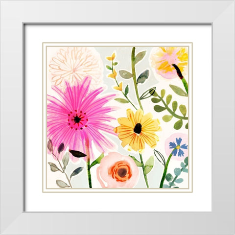 Floral Pop I White Modern Wood Framed Art Print with Double Matting by Borges, Victoria