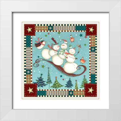 Sledding Snowmen I White Modern Wood Framed Art Print with Double Matting by Eisner, Viv