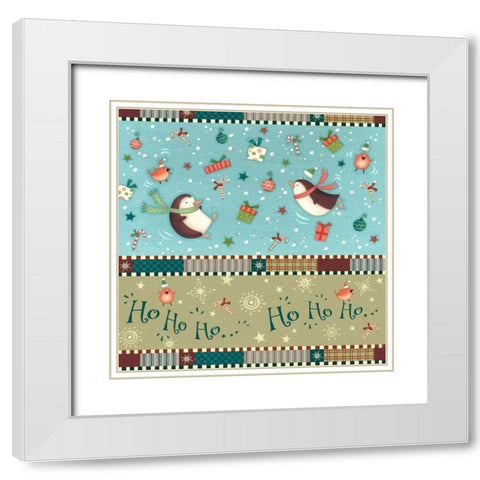 Sledding Snowmen II White Modern Wood Framed Art Print with Double Matting by Eisner, Viv