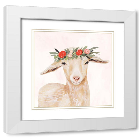 Garden Goat I White Modern Wood Framed Art Print with Double Matting by Borges, Victoria