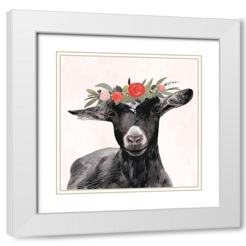 Garden Goat III White Modern Wood Framed Art Print with Double Matting by Borges, Victoria