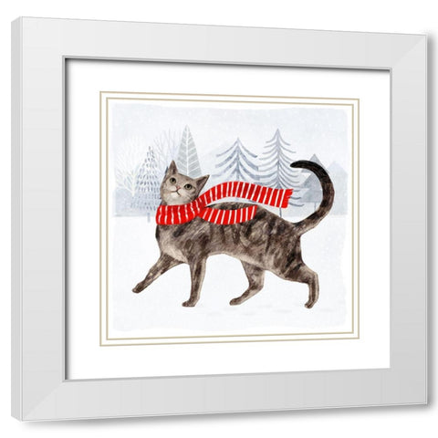 Christmas Cats and Dogs I White Modern Wood Framed Art Print with Double Matting by Borges, Victoria