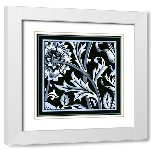 Blue and White Floral Motif IV White Modern Wood Framed Art Print with Double Matting by Vision Studio