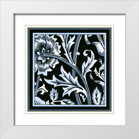 Blue and White Floral Motif IV White Modern Wood Framed Art Print with Double Matting by Vision Studio