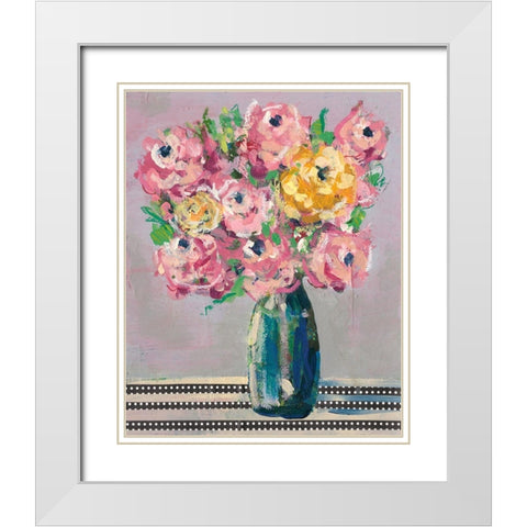 Feisty Floral I White Modern Wood Framed Art Print with Double Matting by Moore, Regina