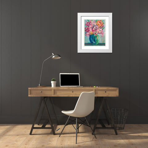 Feisty Floral II White Modern Wood Framed Art Print with Double Matting by Moore, Regina