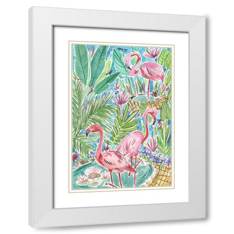 Flamingo Paradise I White Modern Wood Framed Art Print with Double Matting by Wang, Melissa