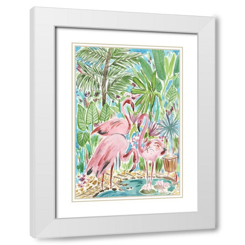 Flamingo Paradise II White Modern Wood Framed Art Print with Double Matting by Wang, Melissa