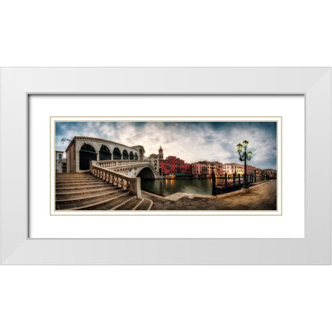Rialto - Grand Canal Panorama White Modern Wood Framed Art Print with Double Matting by Head, Danny