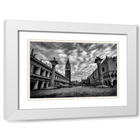 BandW San Marco White Modern Wood Framed Art Print with Double Matting by Head, Danny