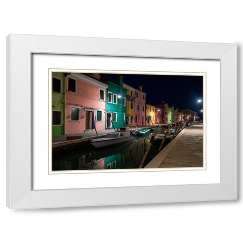 Burano Street Lights I White Modern Wood Framed Art Print with Double Matting by Head, Danny