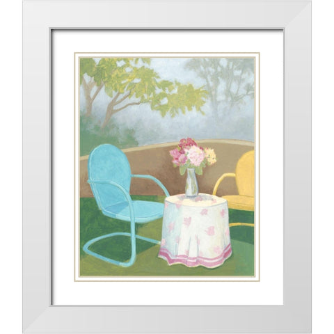 Garden Conversation I White Modern Wood Framed Art Print with Double Matting by Meagher, Megan