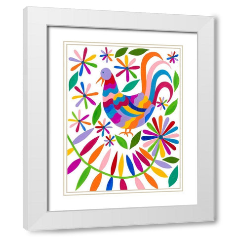 Otomi Bird I White Modern Wood Framed Art Print with Double Matting by Moore, Regina