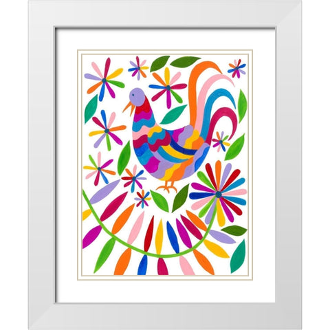 Otomi Bird I White Modern Wood Framed Art Print with Double Matting by Moore, Regina
