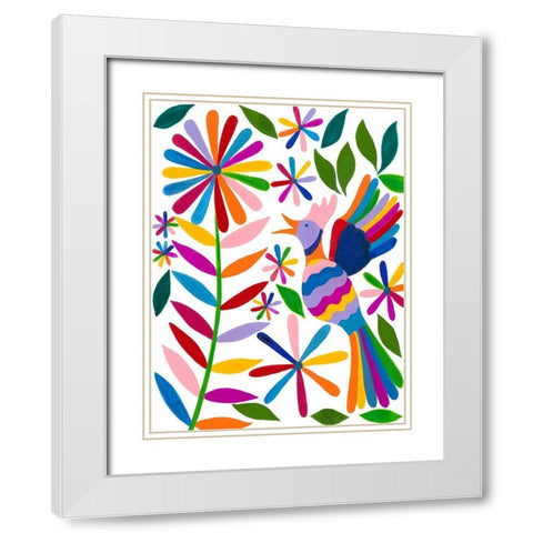 Otomi Bird II White Modern Wood Framed Art Print with Double Matting by Moore, Regina