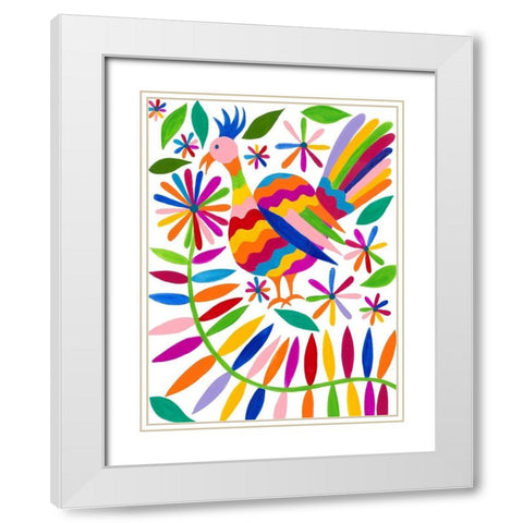 Otomi Bird III White Modern Wood Framed Art Print with Double Matting by Moore, Regina