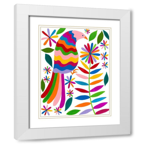 Otomi Bird IV White Modern Wood Framed Art Print with Double Matting by Moore, Regina