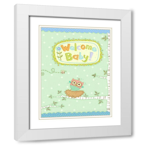 Baby Owl I White Modern Wood Framed Art Print with Double Matting by Eisner, Viv