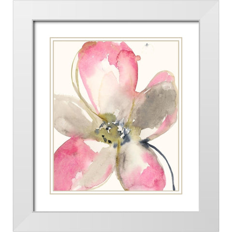 Magenta Petals I White Modern Wood Framed Art Print with Double Matting by Goldberger, Jennifer