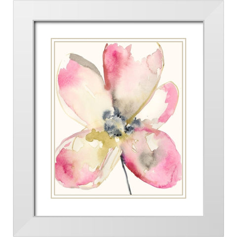 Magenta Petals II White Modern Wood Framed Art Print with Double Matting by Goldberger, Jennifer