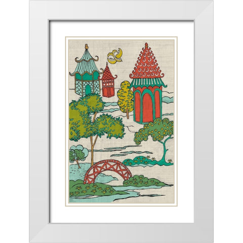 Pagoda Landscape I White Modern Wood Framed Art Print with Double Matting by Zarris, Chariklia