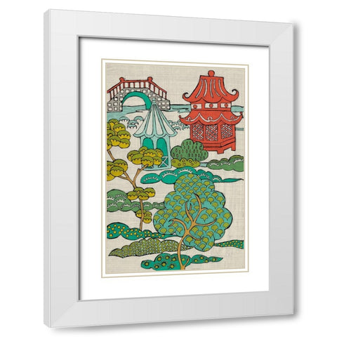 Pagoda Landscape II White Modern Wood Framed Art Print with Double Matting by Zarris, Chariklia