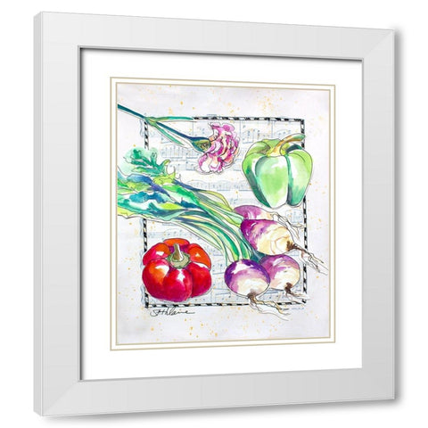 Kitchen Veggies I White Modern Wood Framed Art Print with Double Matting by St. Hilaire, Elizabeth