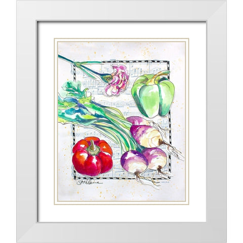 Kitchen Veggies I White Modern Wood Framed Art Print with Double Matting by St. Hilaire, Elizabeth