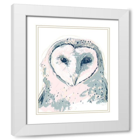 Funky Owl Portrait I White Modern Wood Framed Art Print with Double Matting by Vess, June Erica