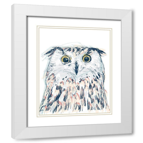 Funky Owl Portrait II White Modern Wood Framed Art Print with Double Matting by Vess, June Erica
