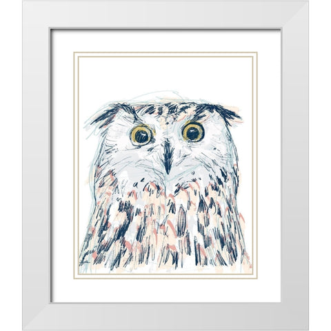 Funky Owl Portrait II White Modern Wood Framed Art Print with Double Matting by Vess, June Erica