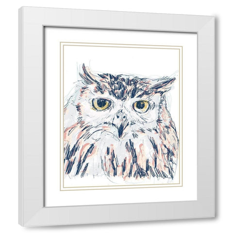 Funky Owl Portrait III White Modern Wood Framed Art Print with Double Matting by Vess, June Erica
