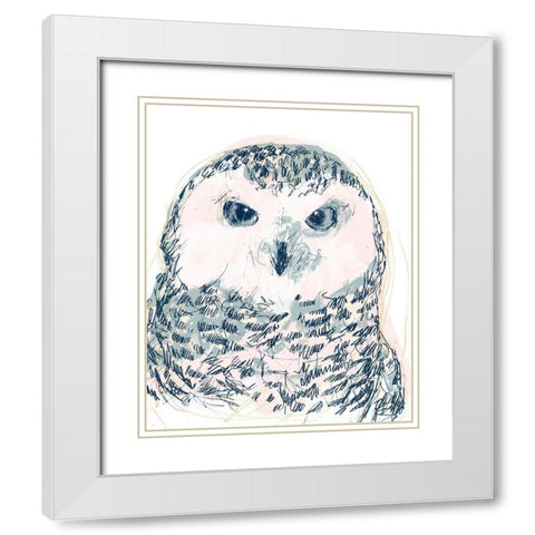 Funky Owl Portrait IV White Modern Wood Framed Art Print with Double Matting by Vess, June Erica