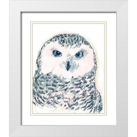 Funky Owl Portrait IV White Modern Wood Framed Art Print with Double Matting by Vess, June Erica