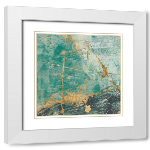 Custom Teal Lace II White Modern Wood Framed Art Print with Double Matting by Goldberger, Jennifer