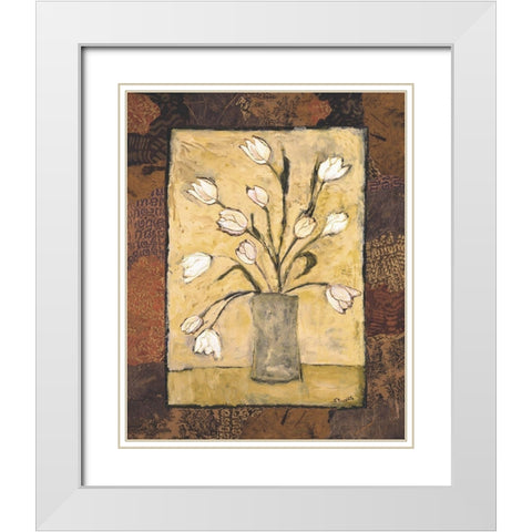 Blooms in Border I White Modern Wood Framed Art Print with Double Matting by Bagnato, Judi