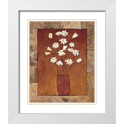 Blooms in Border IV White Modern Wood Framed Art Print with Double Matting by Bagnato, Judi