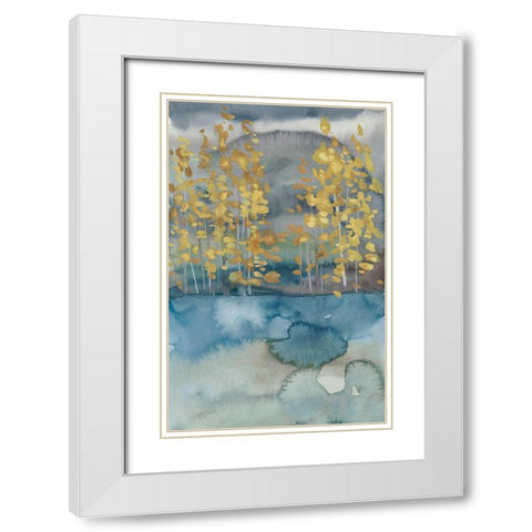 Golden Trees I White Modern Wood Framed Art Print with Double Matting by Zarris, Chariklia