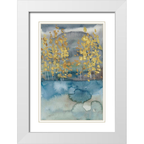 Golden Trees I White Modern Wood Framed Art Print with Double Matting by Zarris, Chariklia