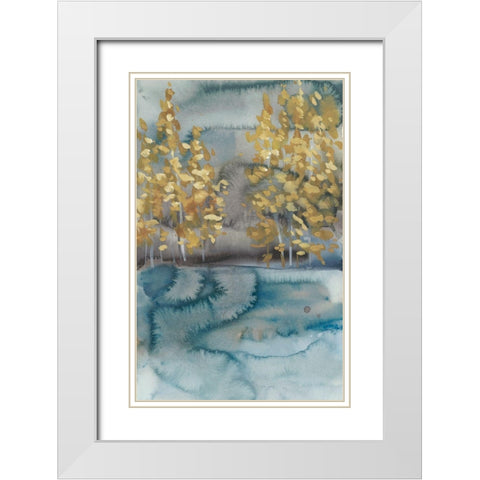 Golden Trees II White Modern Wood Framed Art Print with Double Matting by Zarris, Chariklia