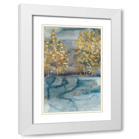 Golden Trees II White Modern Wood Framed Art Print with Double Matting by Zarris, Chariklia