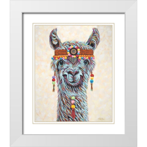 Hippie Llama I White Modern Wood Framed Art Print with Double Matting by Vitaletti, Carolee