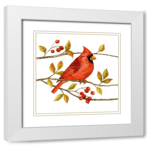 Birds and Berries III White Modern Wood Framed Art Print with Double Matting by Maday, Jane