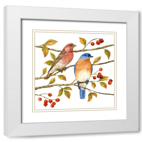 Birds and Berries IV White Modern Wood Framed Art Print with Double Matting by Maday, Jane