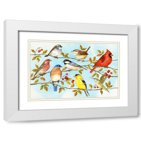 Birds and Berries V White Modern Wood Framed Art Print with Double Matting by Maday, Jane