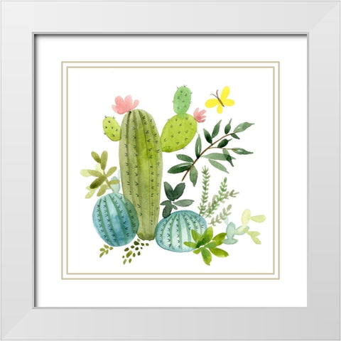 Happy Cactus I White Modern Wood Framed Art Print with Double Matting by Maday, Jane