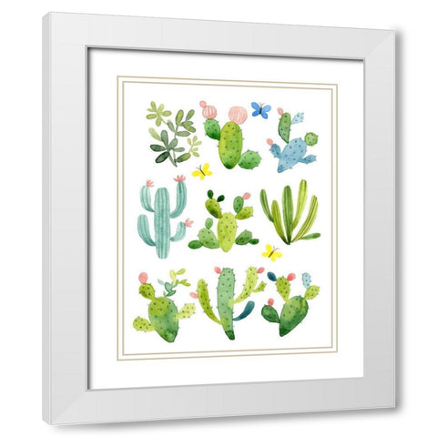 Happy Cacti White Modern Wood Framed Art Print with Double Matting by Maday, Jane